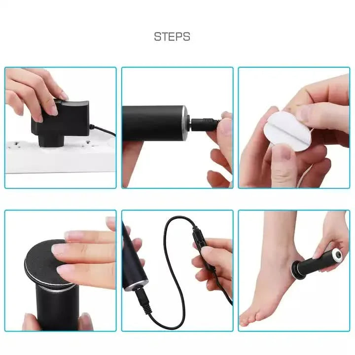 Black Electric Foot Callus Remover - Portable Pedicure Tool