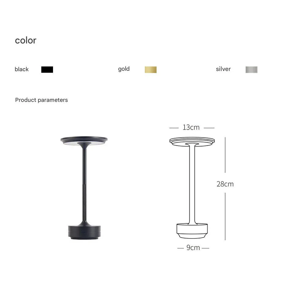 Black Elegant Aluminum Alloy Rechargeable LED Touch Lamp