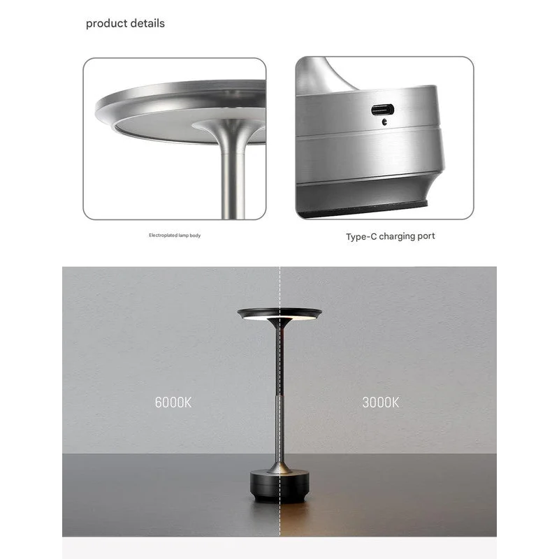 Black Elegant Aluminum Alloy Rechargeable LED Touch Lamp