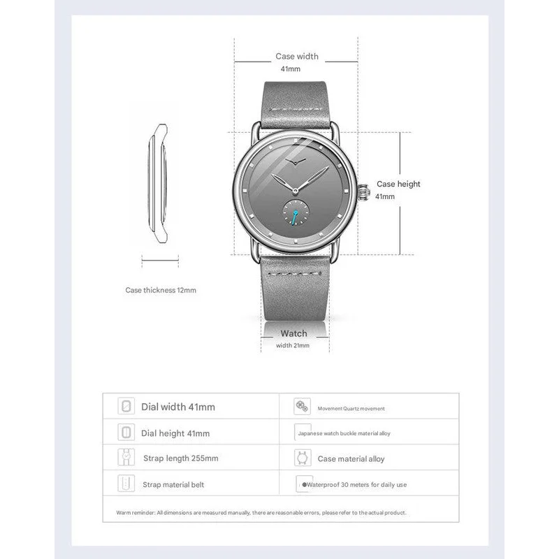 Black Elegant Men’s Watch with Leather Band - Small Seconds