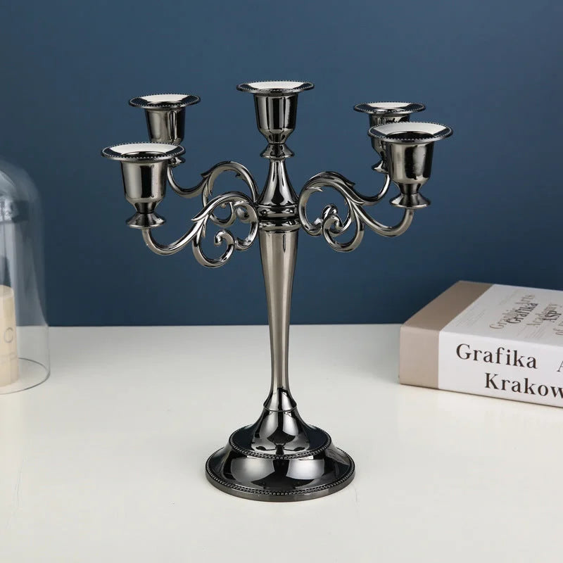 Black Elegant Metal Candelabra 5 Arm Candle Holder