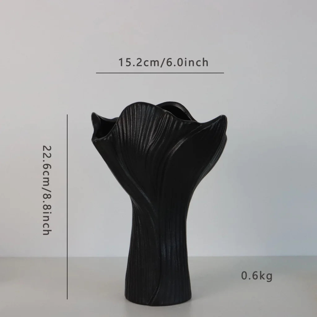 Black Elegant Off-White Ceramic Vase - Modern Sculptural