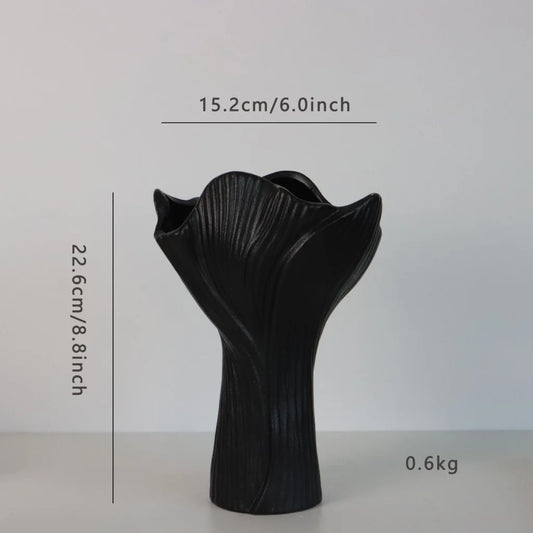 Black Elegant Off-White Ceramic Vase - Modern Sculptural