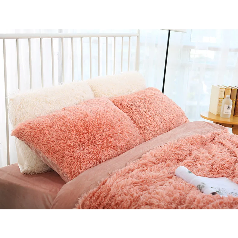 Black Faux Fur Pillowcase Set - Crystal Velvet Plush Throw