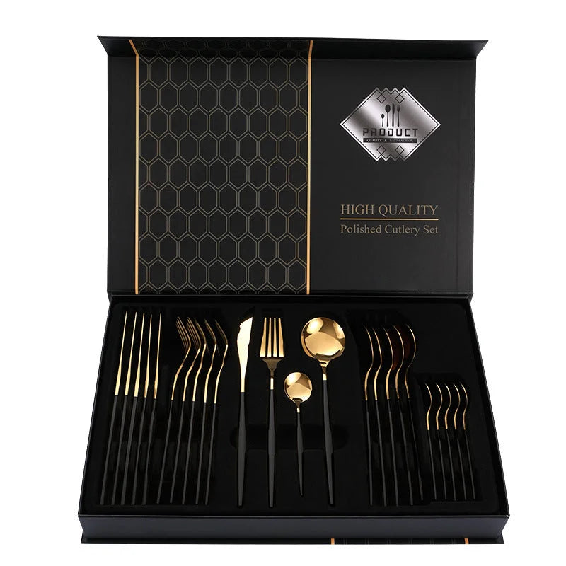 Black Gold Color Premium 24-Piece Stainless Steel Cutlery