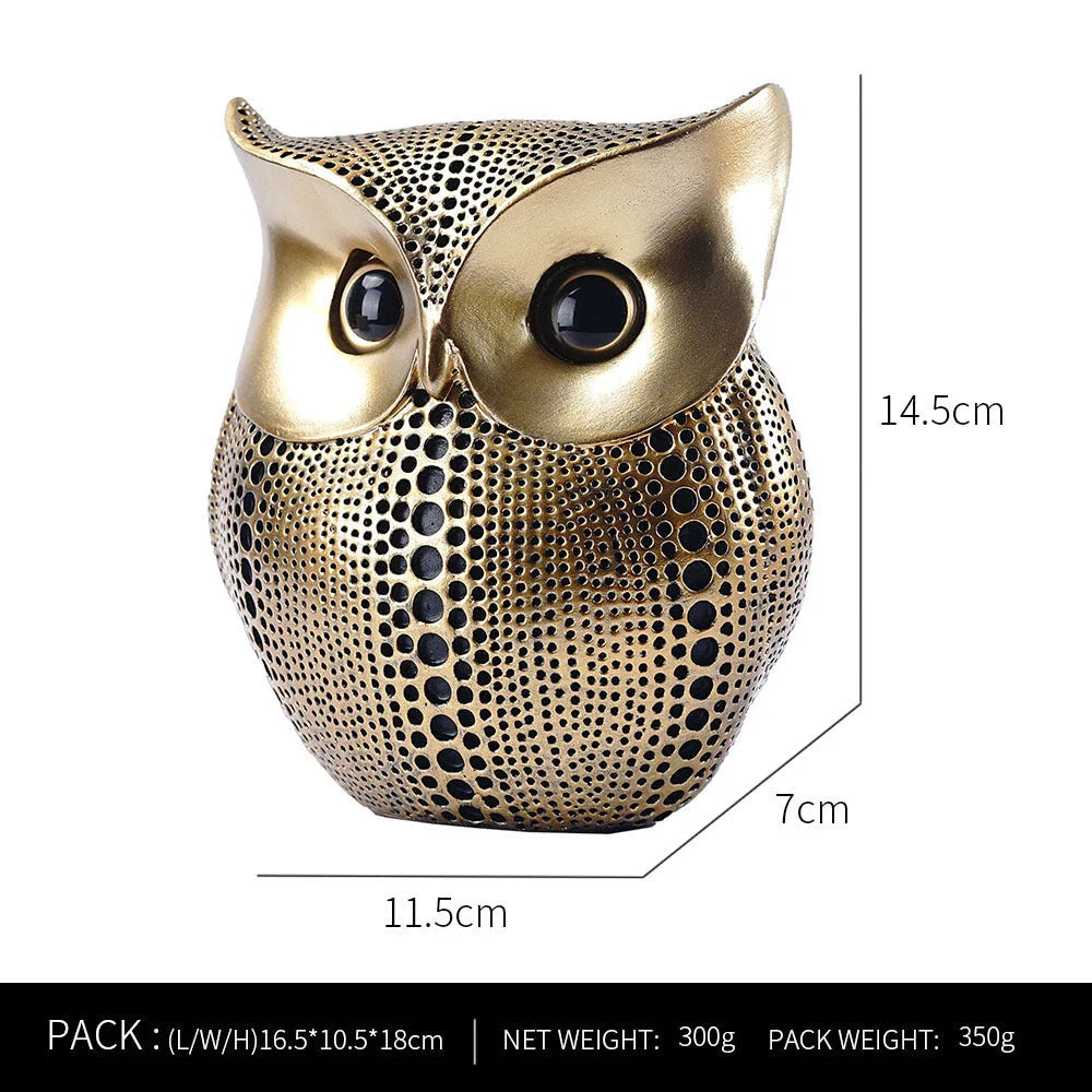 Black gold resin owl statue - modern perforated design
