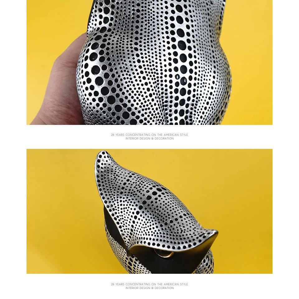 Black gold resin owl statue - modern perforated design