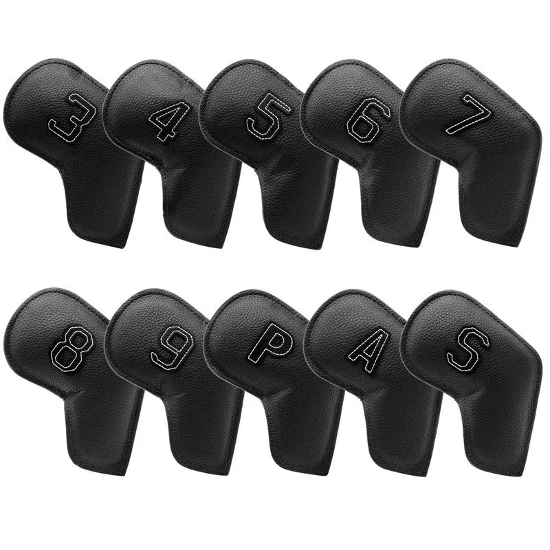 Black Golf Iron Head Covers Set of 10 - Waterproof PU
