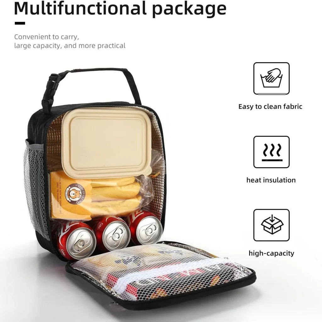 Black-grey Set of 2 Handheld Insulated Lunch Bags for Food