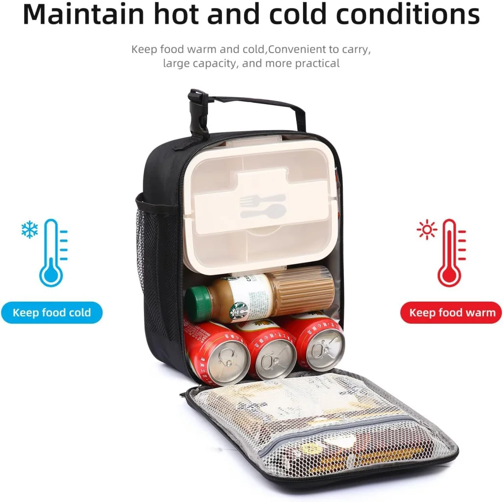 Black-grey Set of 2 Handheld Insulated Lunch Bags for Food