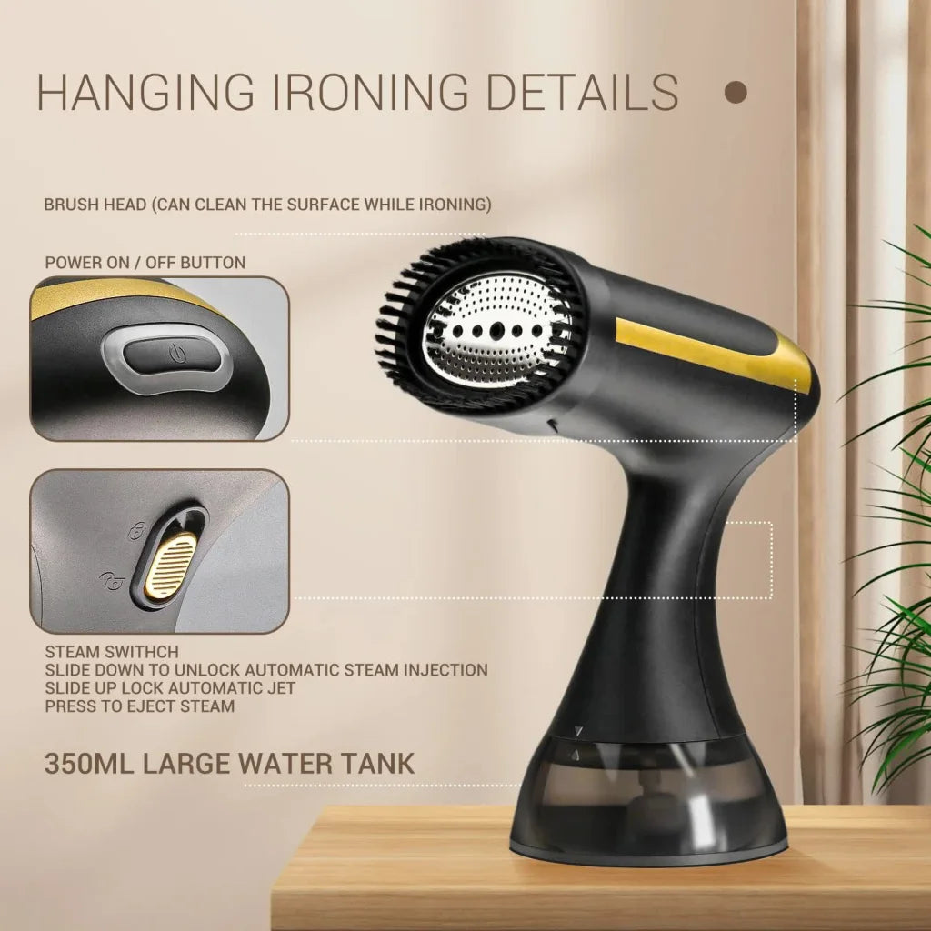 Black Handheld Garment Steamer - Portable Mini Steam Iron