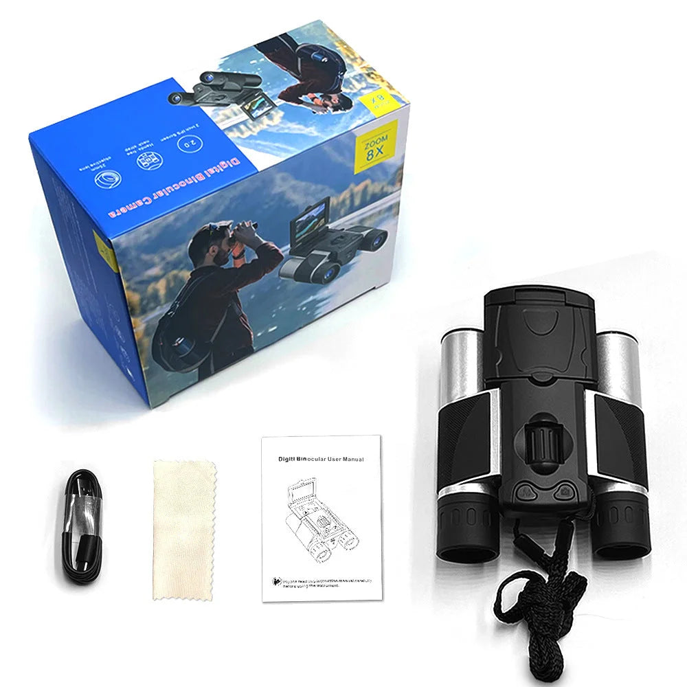 Black HD Digital Camera Binoculars 8X Zoom - Record Video &