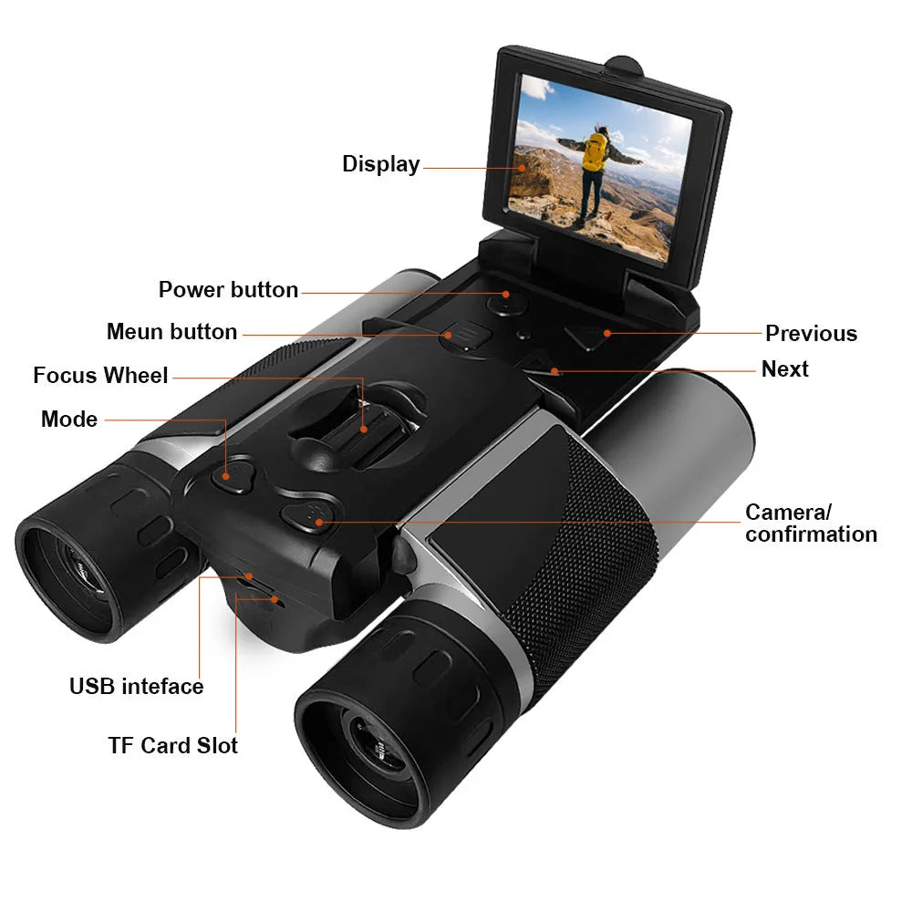Black HD Digital Camera Binoculars 8X Zoom - Record Video &