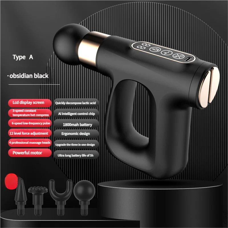 Black Heated Mini Fascia Massage Gun - LCD Display Muscle