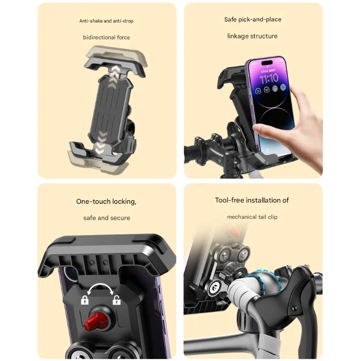 Black Heavy Duty Bike Phone Mount - Anti-Shake Motorcycle