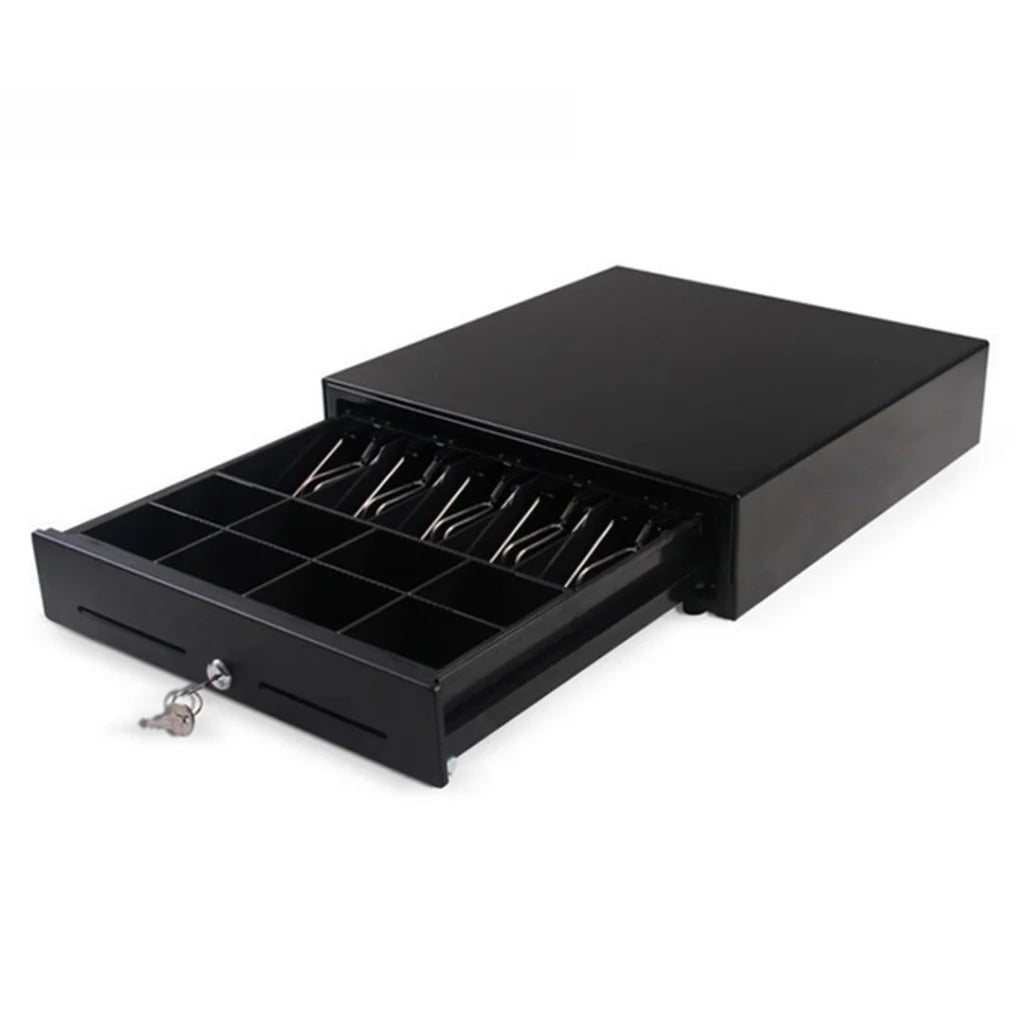 Black Heavy Duty Cash Drawer Electronic 4 Bills 8 Coins Cheque Slot Tray POS 410 - Premium