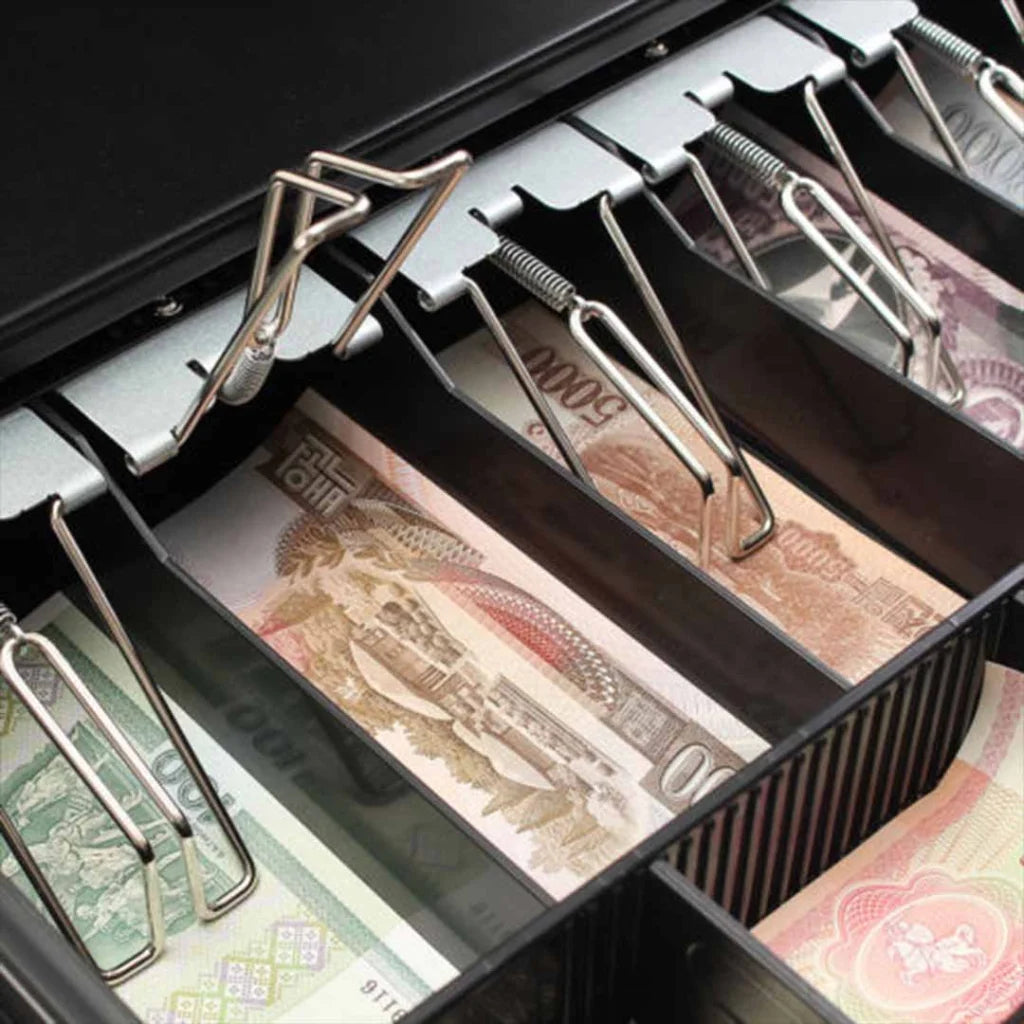 Black Heavy Duty Cash Drawer Electronic 4 Bills 8 Coins Cheque Slot Tray POS 410 - Premium
