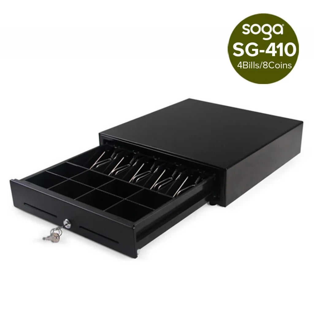 Black Heavy Duty Cash Drawer Electronic 4 Bills 8 Coins Cheque Slot Tray POS 410 - Premium