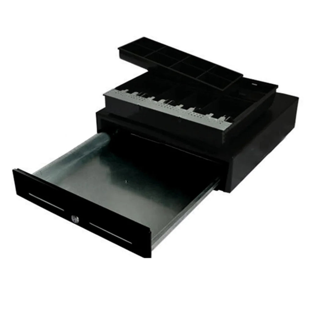 Black Heavy Duty Cash Drawer Electronic 4 Bills 8 Coins Cheque Slot Tray POS 410 - Premium