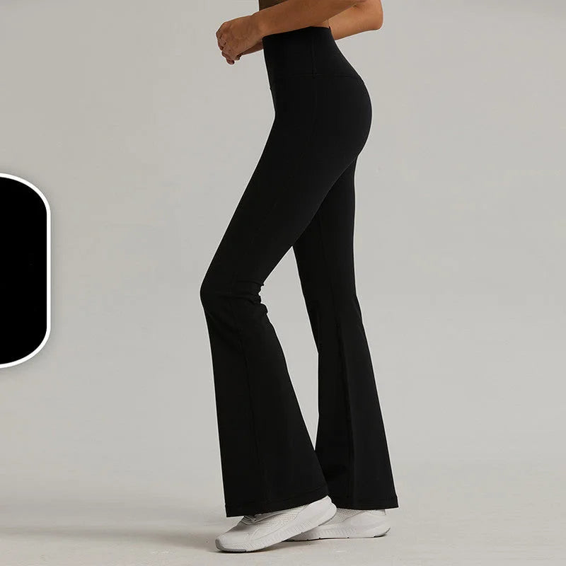 Black High-Waisted Lycra Yoga Bell-Bottom Pants for Women