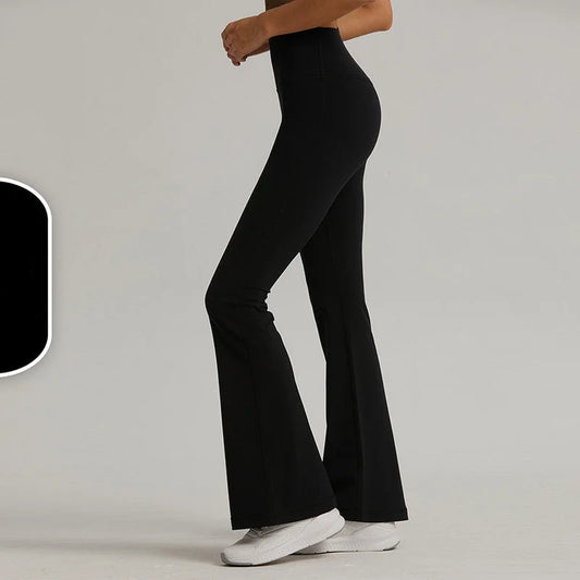 Black High-Waisted Lycra Yoga Bell-Bottom Pants for Women