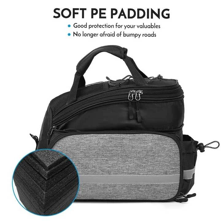 Black Insulated Bike Rear Rack Bag - Waterproof Storage Bag