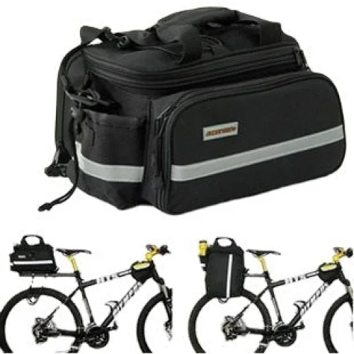 Black Insulated Bike Rear Rack Bag - Waterproof Storage Bag
