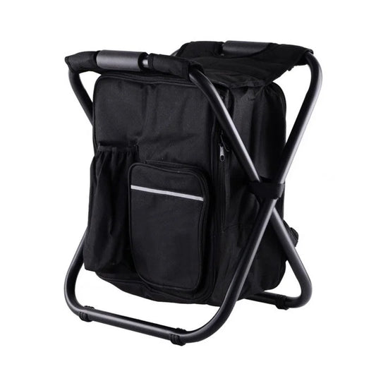 Black Insulated Cooler Backpack Chair - Foldable Stool