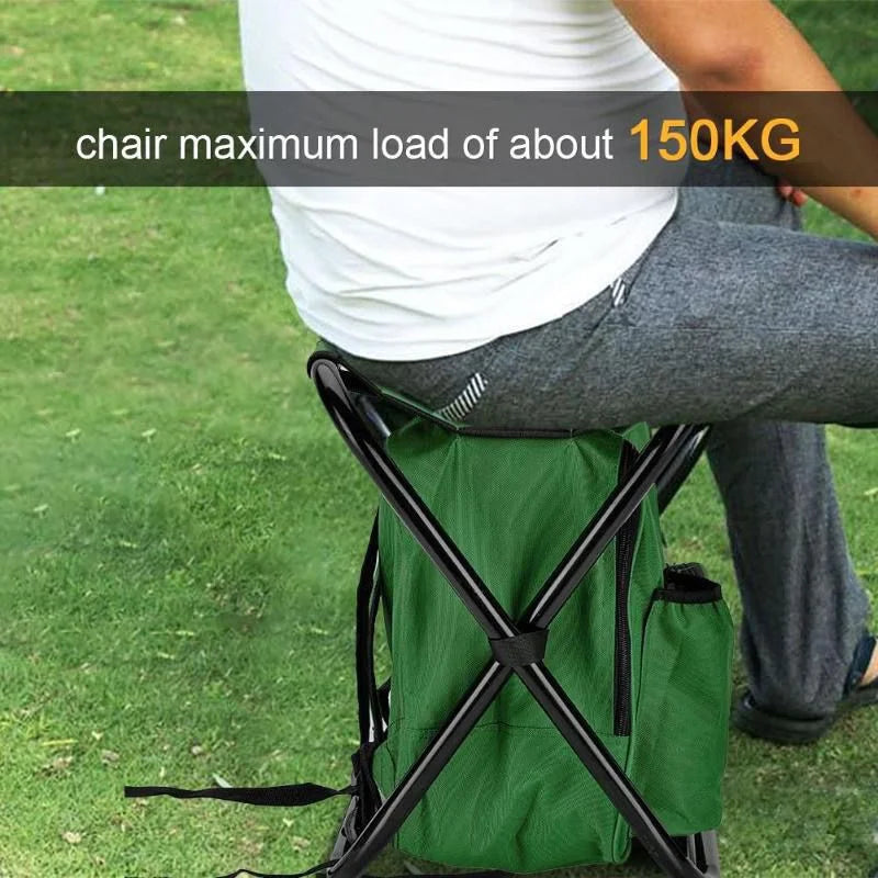 Black Insulated Cooler Backpack Chair - Foldable Stool