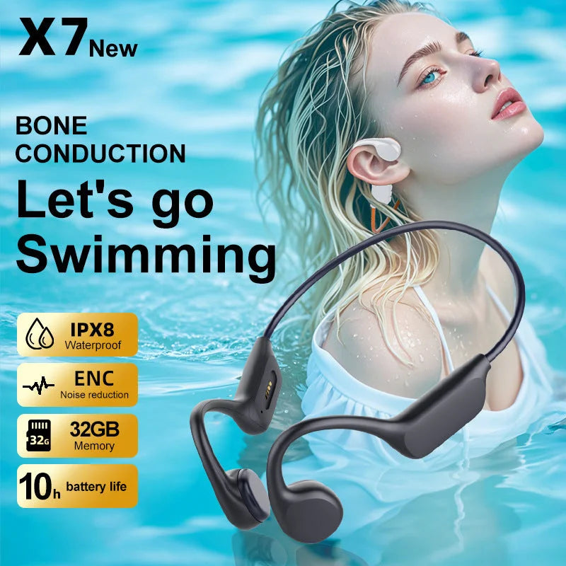 Black IPX8 Waterproof Swimming Headphones - Bone Conduction