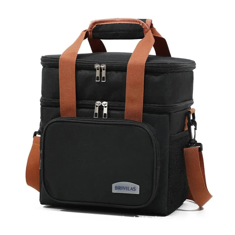 Black Large Capacity Lunch Bag - Dual-Layer Insulated