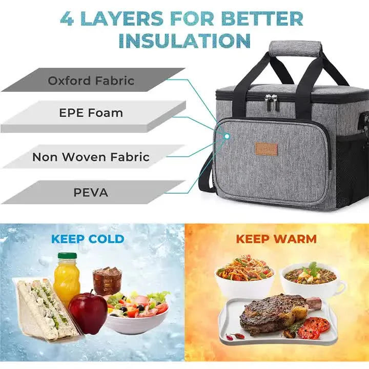 Black Large Capacity Picnic Bag - Waterproof PEVA Insulated