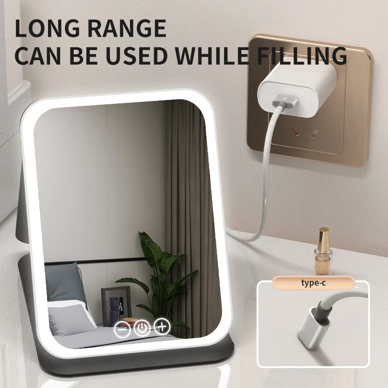 Black Large Foldable LED Makeup Mirror - Portable Desktop