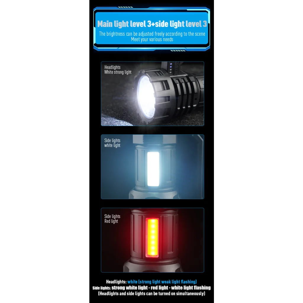 Black LED Searchlight - Rechargeable Handheld Spotlight