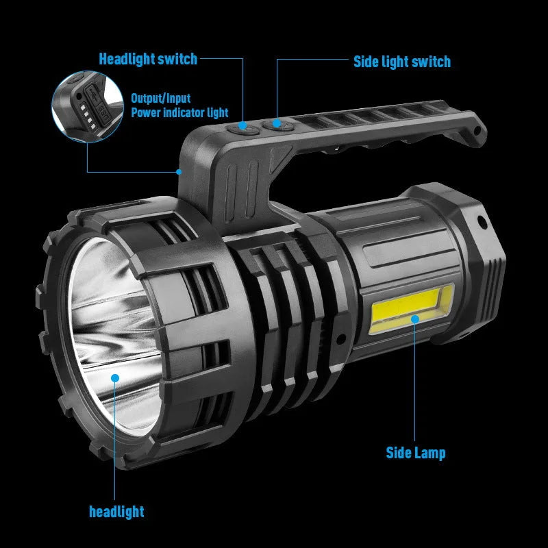 Black LED Searchlight - Rechargeable Handheld Spotlight