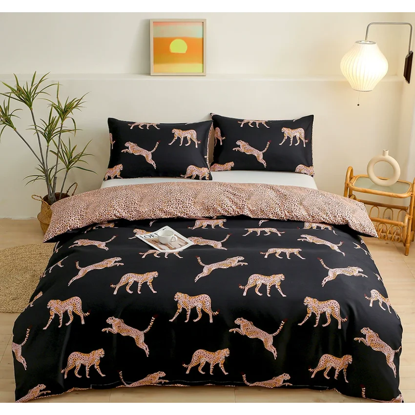 Black leopard print Three-Piece Bedding Set - Comfortable