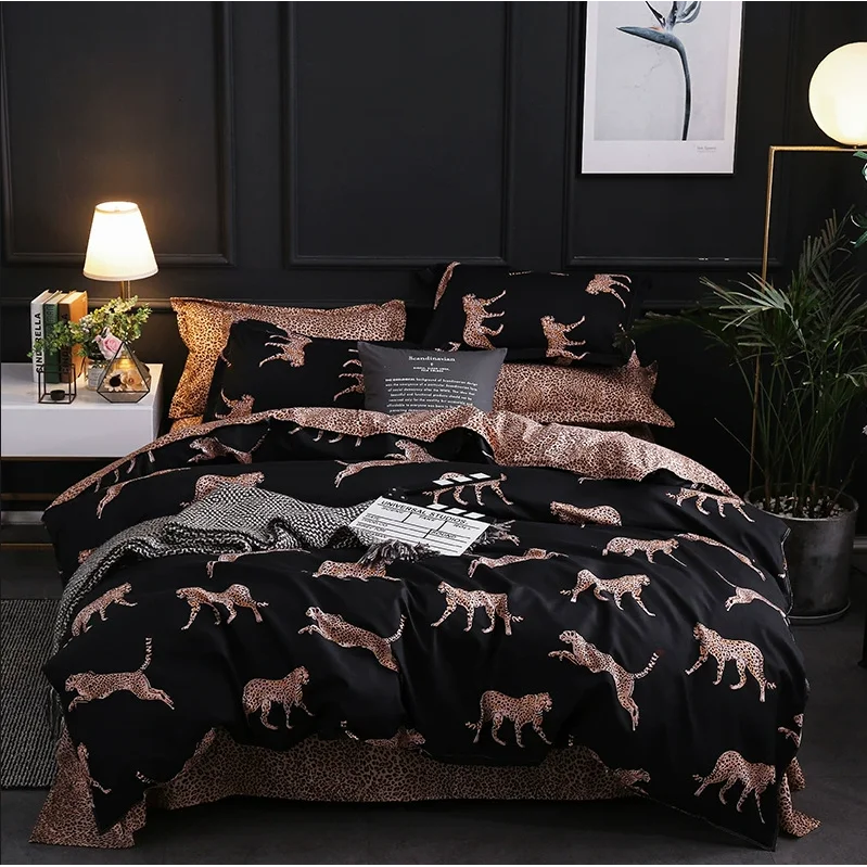 Black leopard print Three-Piece Bedding Set - Comfortable
