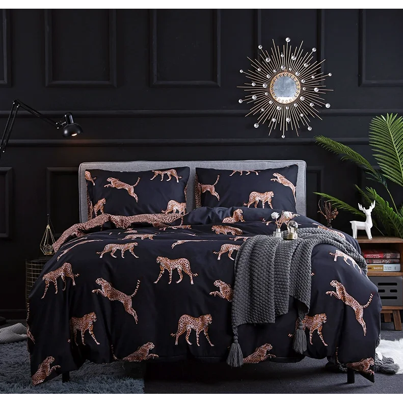 Black leopard print Three-Piece Bedding Set - Comfortable