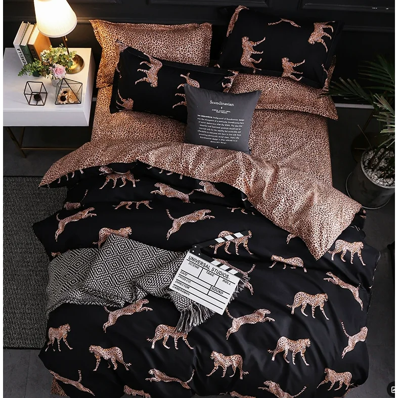 Black leopard print Three-Piece Bedding Set - Comfortable