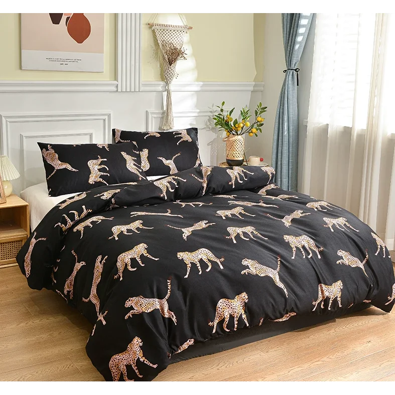 Black leopard print Three-Piece Bedding Set - Comfortable