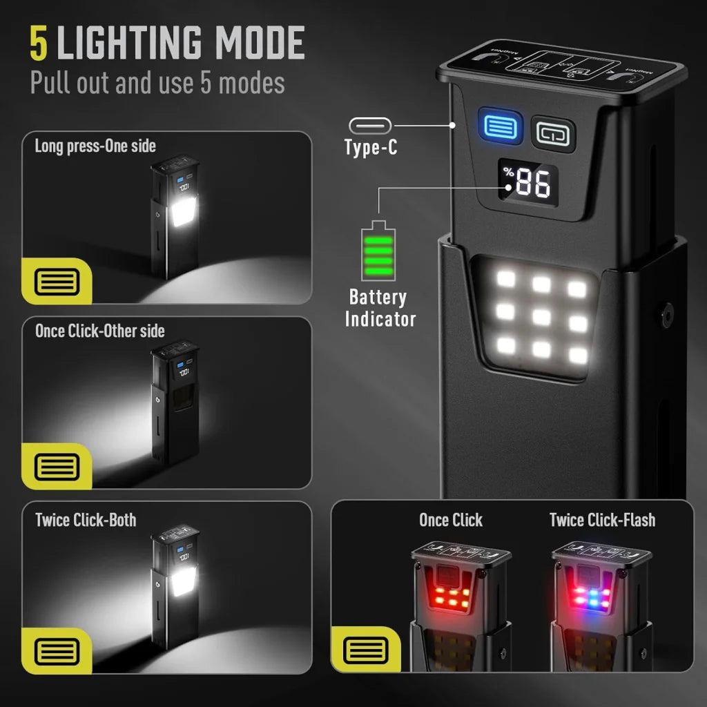 Black Magnetic Flashlight: Spotlight COB Flood Red&Blue