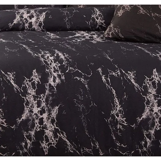 Black Marble Duvet Quilt Cover Set Double Size - Home &