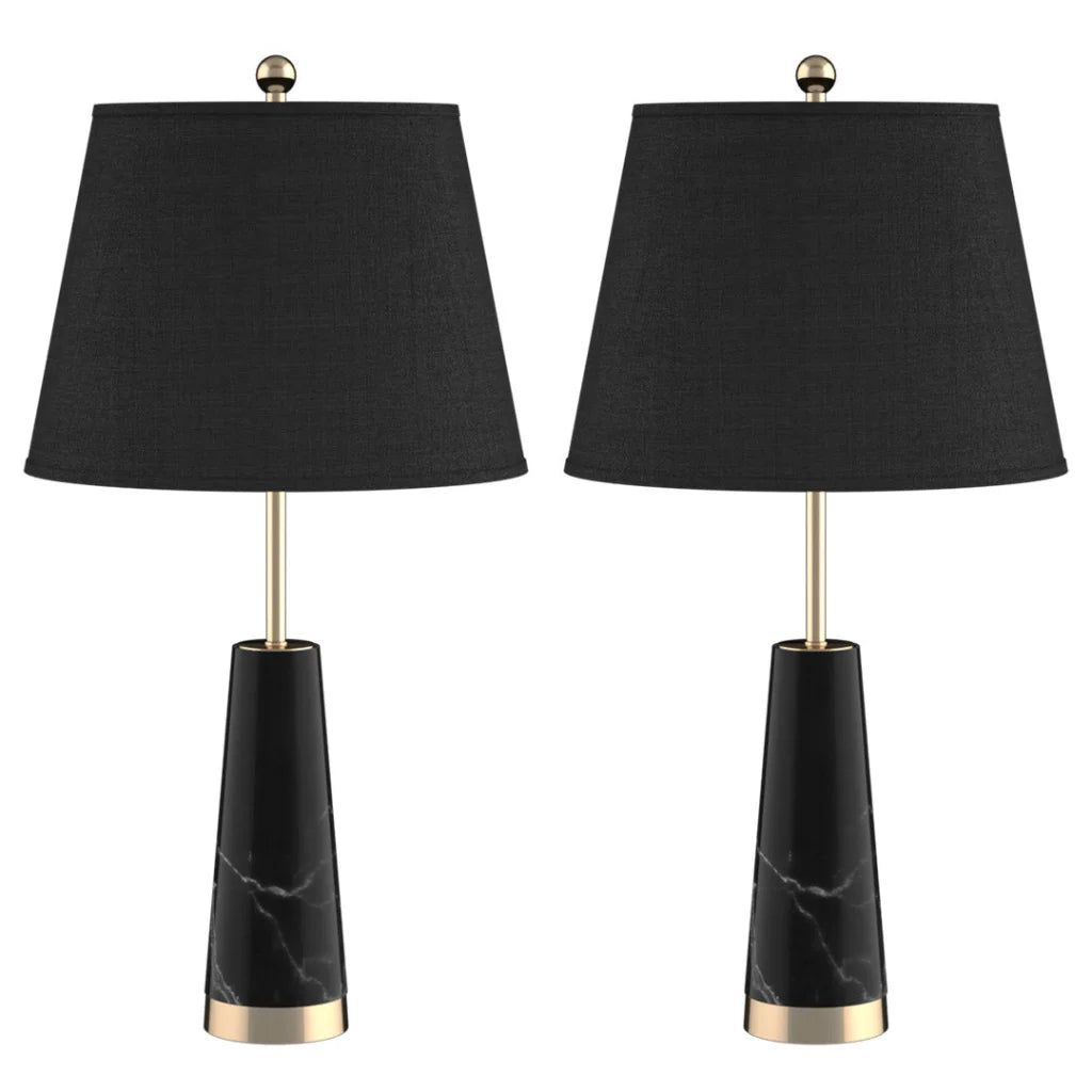 Black Marble Table Lamp 2X 68cm Bedside Desk Living Room Shade with Cone Shape Base