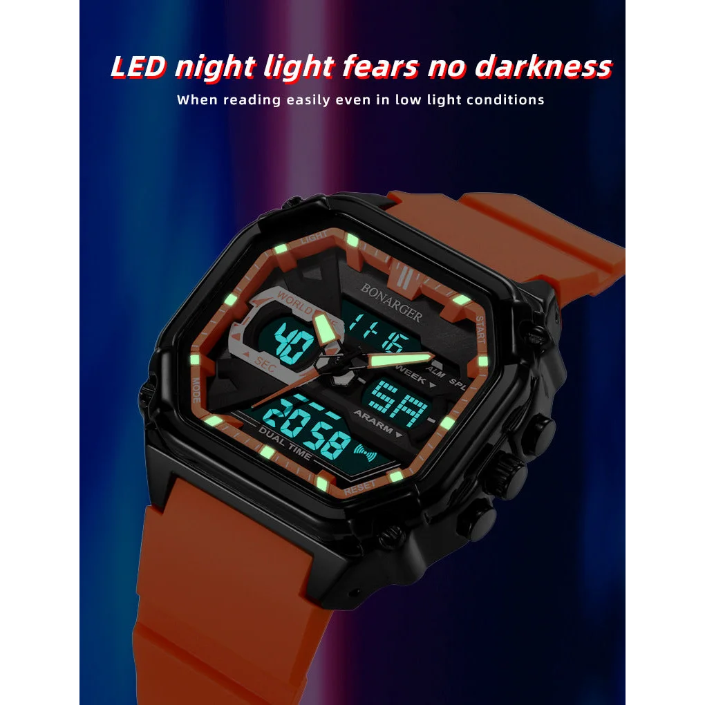 Black Men’s Dual Display Watch - Dual Time Digital Analog