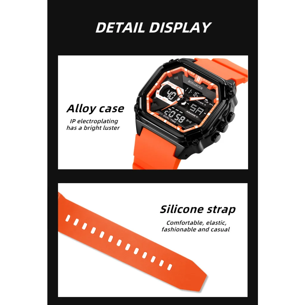 Black Men’s Dual Display Watch - Dual Time Digital Analog