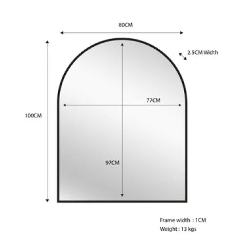 Black Metal Arch Mirror - Small 80cm x 100cm - Home &