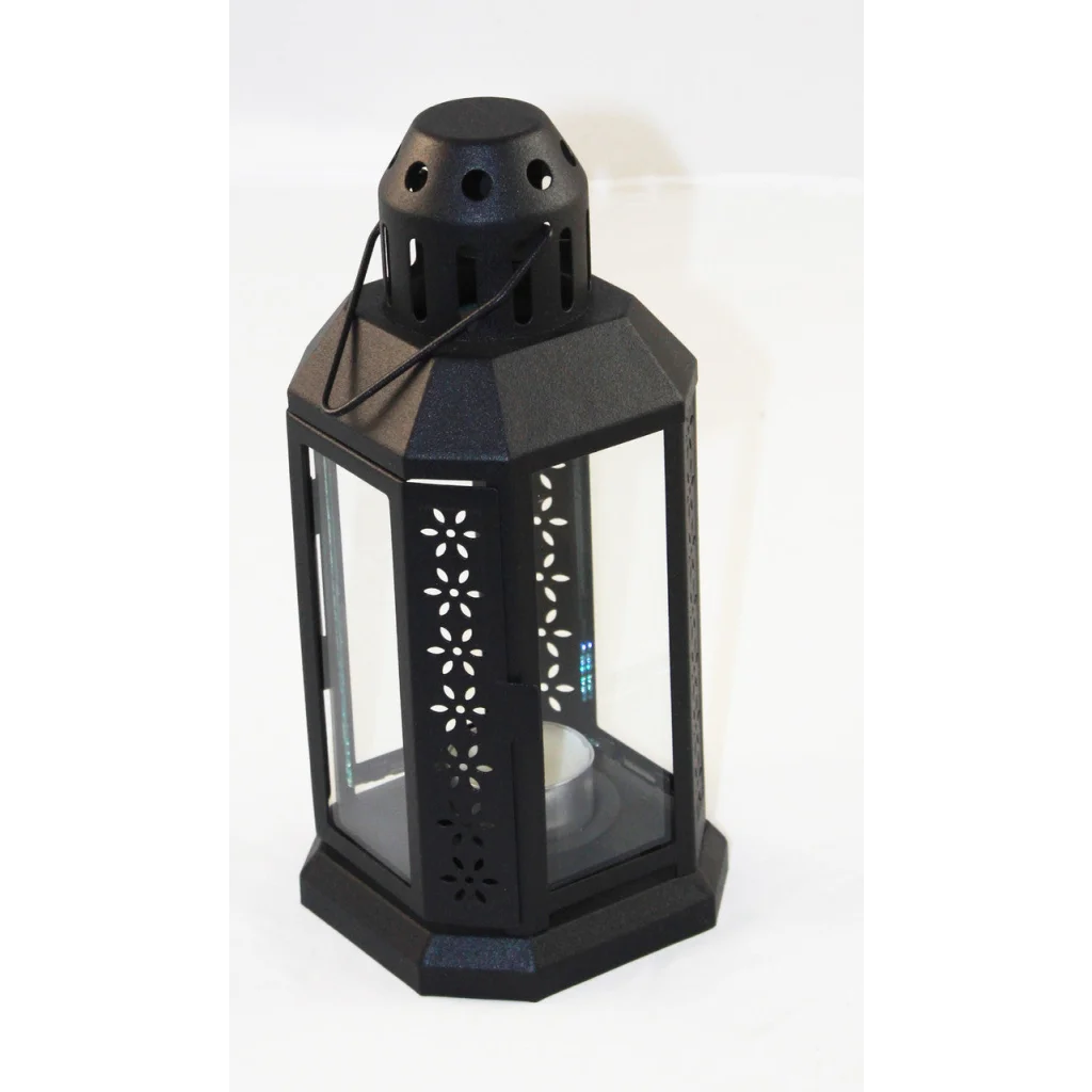 Black Metal Miners Lantern 21cm Tealight Candle Holder
