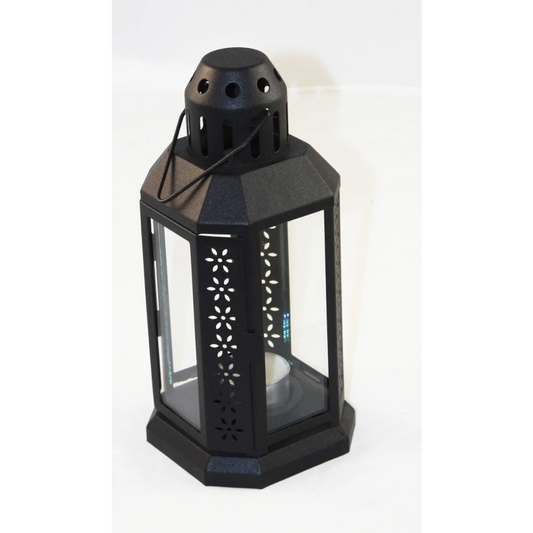 Black Metal Miners Lantern 21cm Tealight Candle Holder