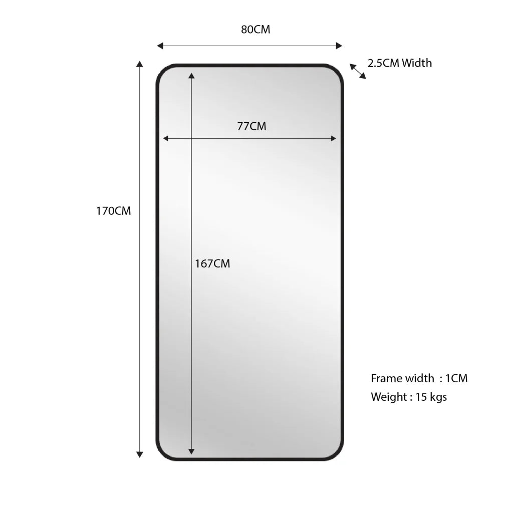 Black Metal Rectangle Mirror - Medium 80cm x 170cm - Home &