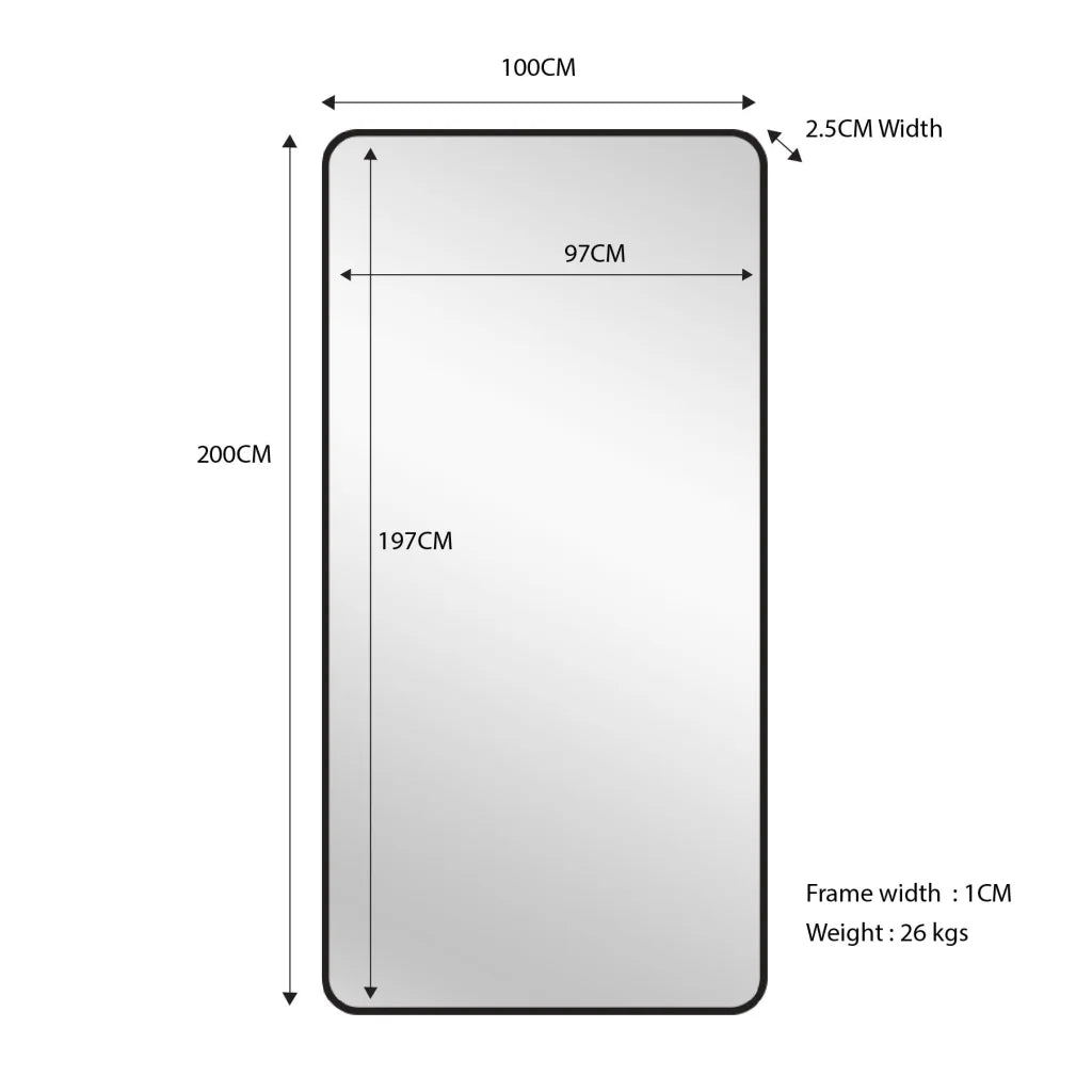 Black Metal Rectangle Mirror - X-Large 100cm x 200cm - Home